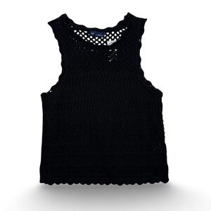 GAP Black Crochet Knit Tank Top Womens Small Sleeveless Mesh Lace Boho